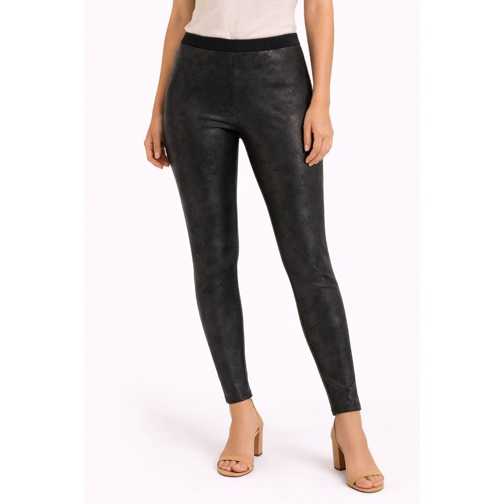 HUE Distressed Leatherette Leggings Black Size XL‎